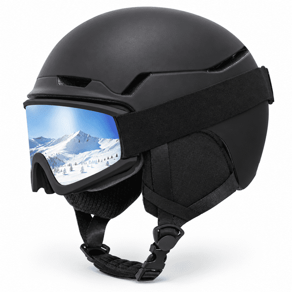 Black Medium Adult Snow Sport and Goggles Set for Skiing Snowboarding