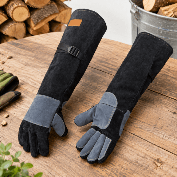 Black Medium Animal Handling Work Gloves, Bite and Cut Resistant for Welding, Gardening and Pet Handling