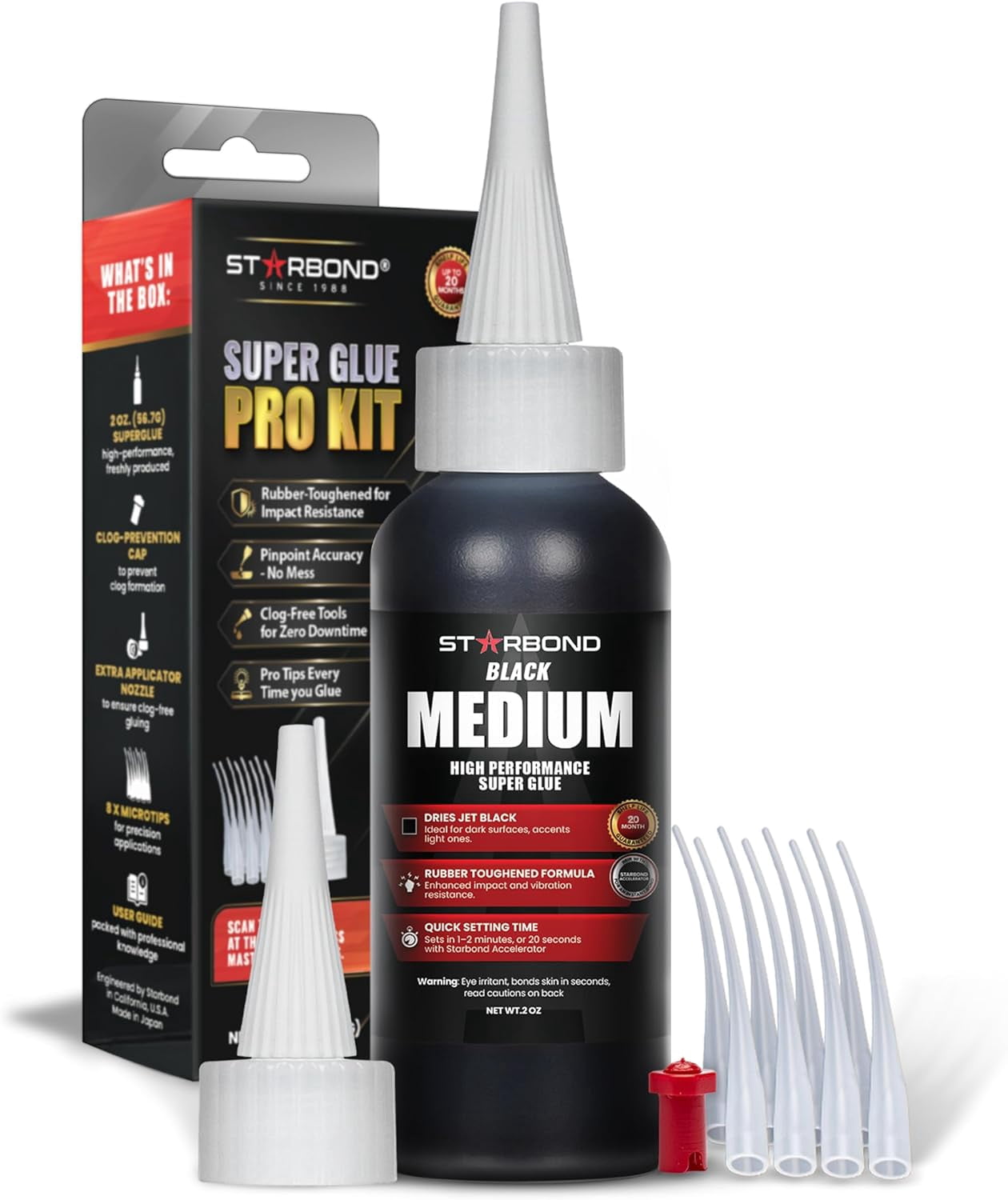 Black Medium CA Glue, Premium Cyanoacrylate , Crack Filler 150 CPS Viscosity, for Woodworking, Woodturning, Carpentry, Guitar, RC, Hobby, 2oz