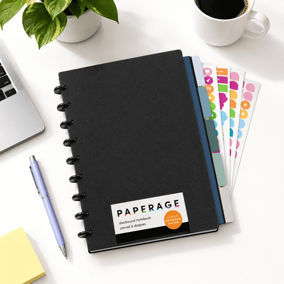 Black Medium Customizable Discbound Refillable Spiral Journal Notebook with 114 Pages