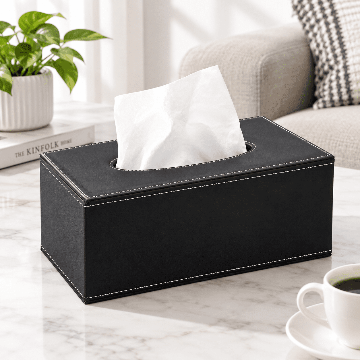 Rectangular Box Cap Black Medium Faux Leather MDF Rectangular Tissue Box Cover Holder ...