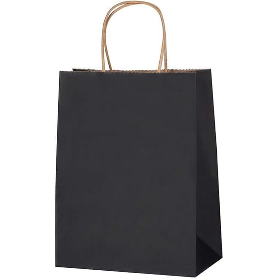 Black Medium Kraft Paper Gift Bags with Handle: 24 Pack L-8"xT-10.5"xW-4.25"