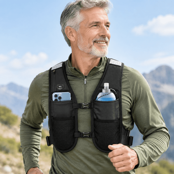 Black Medium-Large Running Hydration Vest with 500ml Water Bottle ...