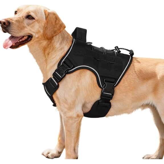 Black Medium Dog Harness, Tear-Resistant Reflective Adjustable Vest, Suitable for Large Dogs