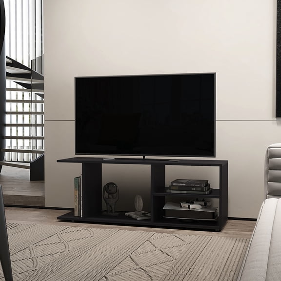 Black Melamine Entertainment Rack | Organizes Multimedia, Small Footprint