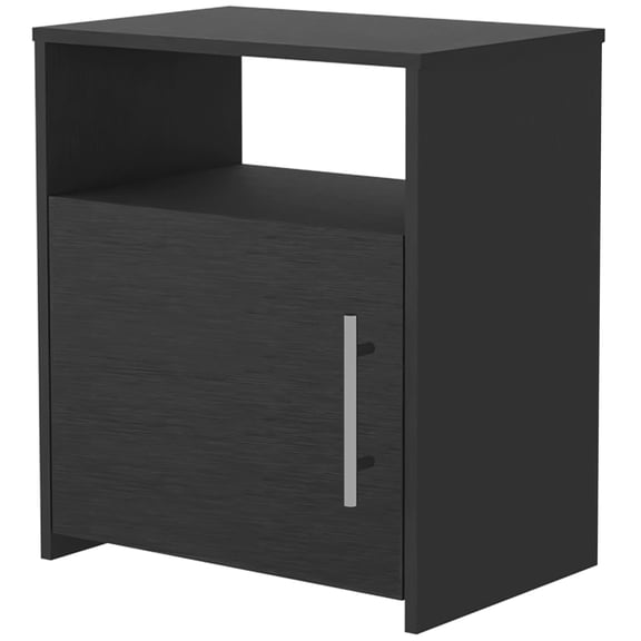 Black Melamine Filled Nightstand with Steel Handles / Perfect for Bedroom Use