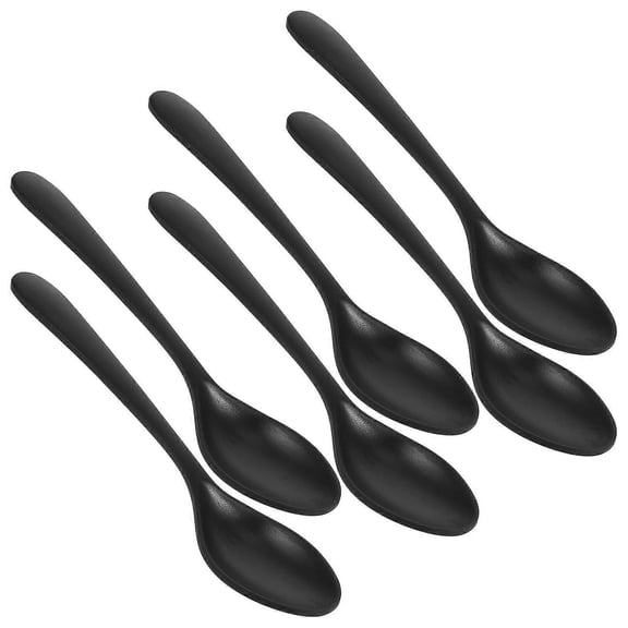 Black Melamine Soup Spoons Lightweight Imitation Porcelain Tableware 6 Pack