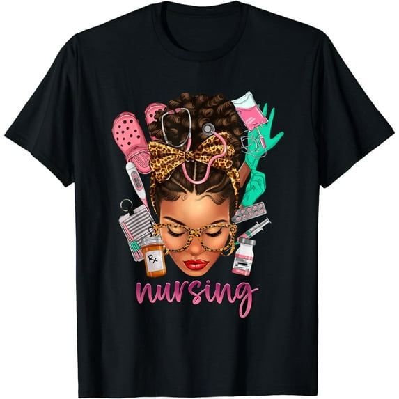 Black Melanin Nurse Black History Month Afro Hair T-Shirt