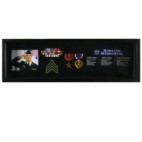 Black Memorial 25.3" x 7.3" Shadow Box by Studio Decor – Velour-Back Display Frame for Medals - Ribbons & Photos - Wall or Tabletop Use - 8 Pack