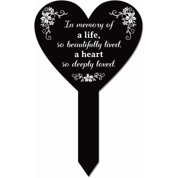 Black Memorial Remembrance Plaque Stake Acrylic Plaque Memorial Commemoratory Sign Garden Remembrance Decoration "In Memory of A Life"