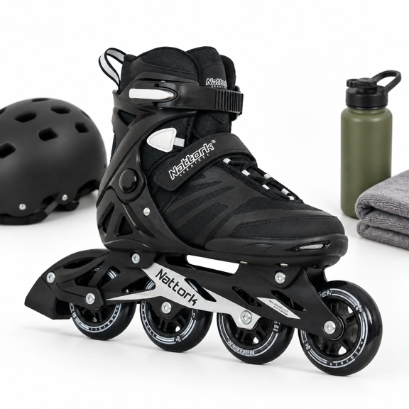 Black Men 12 / Women 13 Adult Inline Skates for Fitness and Casual Use