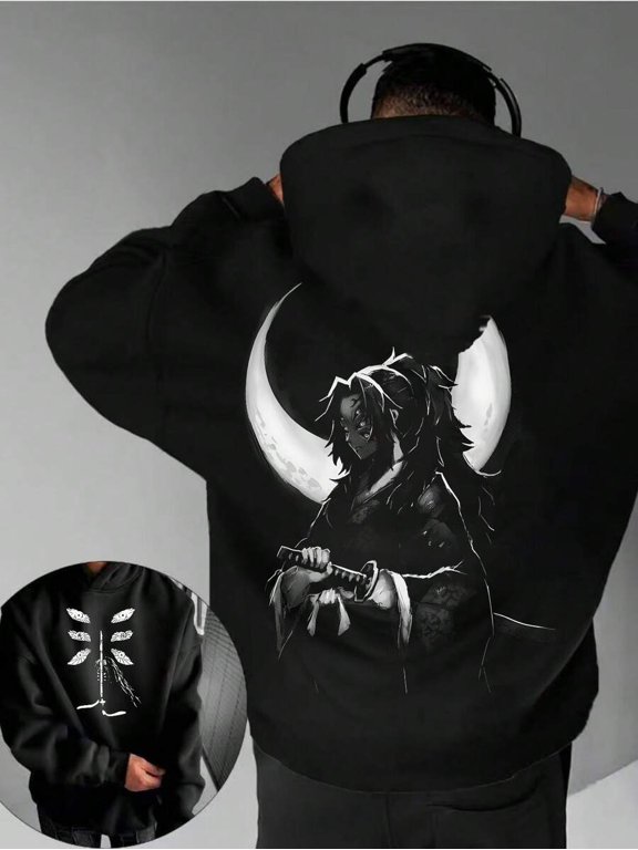 Black Men Anime Hoodie Cool Anime Fan Style Streetwear Fashion Geek Groove