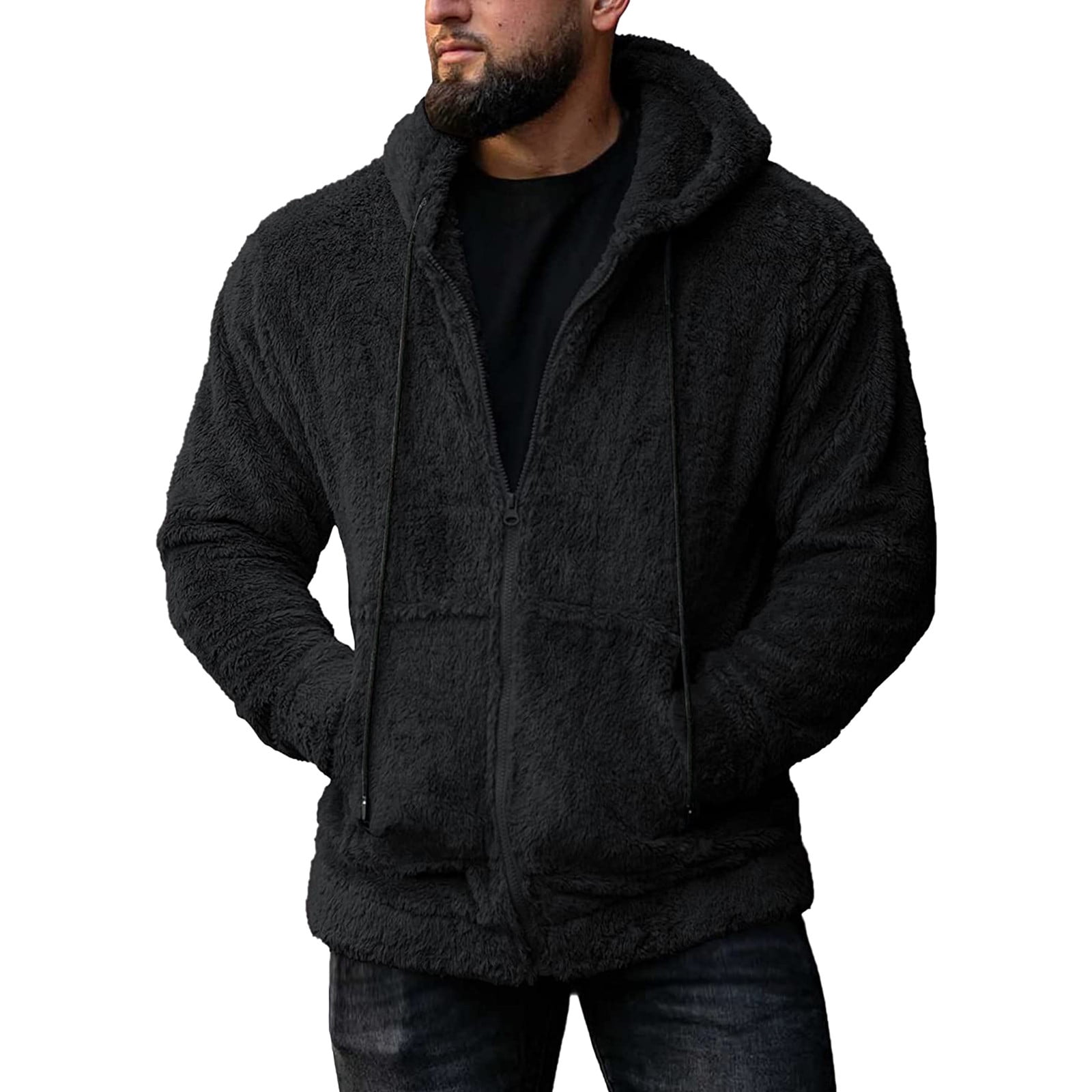 Black Men Pullover Hoodie Zip Sweatshirt Hooded Winter Warm Outwear Pocket  Coat