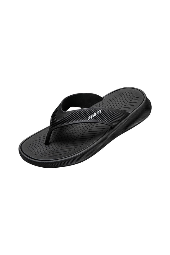 Black Men'S Beach Slippers With Grippy Sole Soft Underfoot Comfort Open-Toe Thong Design For Outdoor Wear