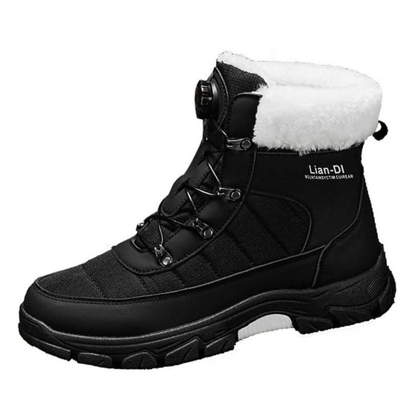Black Men'S High-Top Winter Boots With Warm Lining Comfortable For Snow And Cold Weather Trendy Youth Design Durable And Insulated