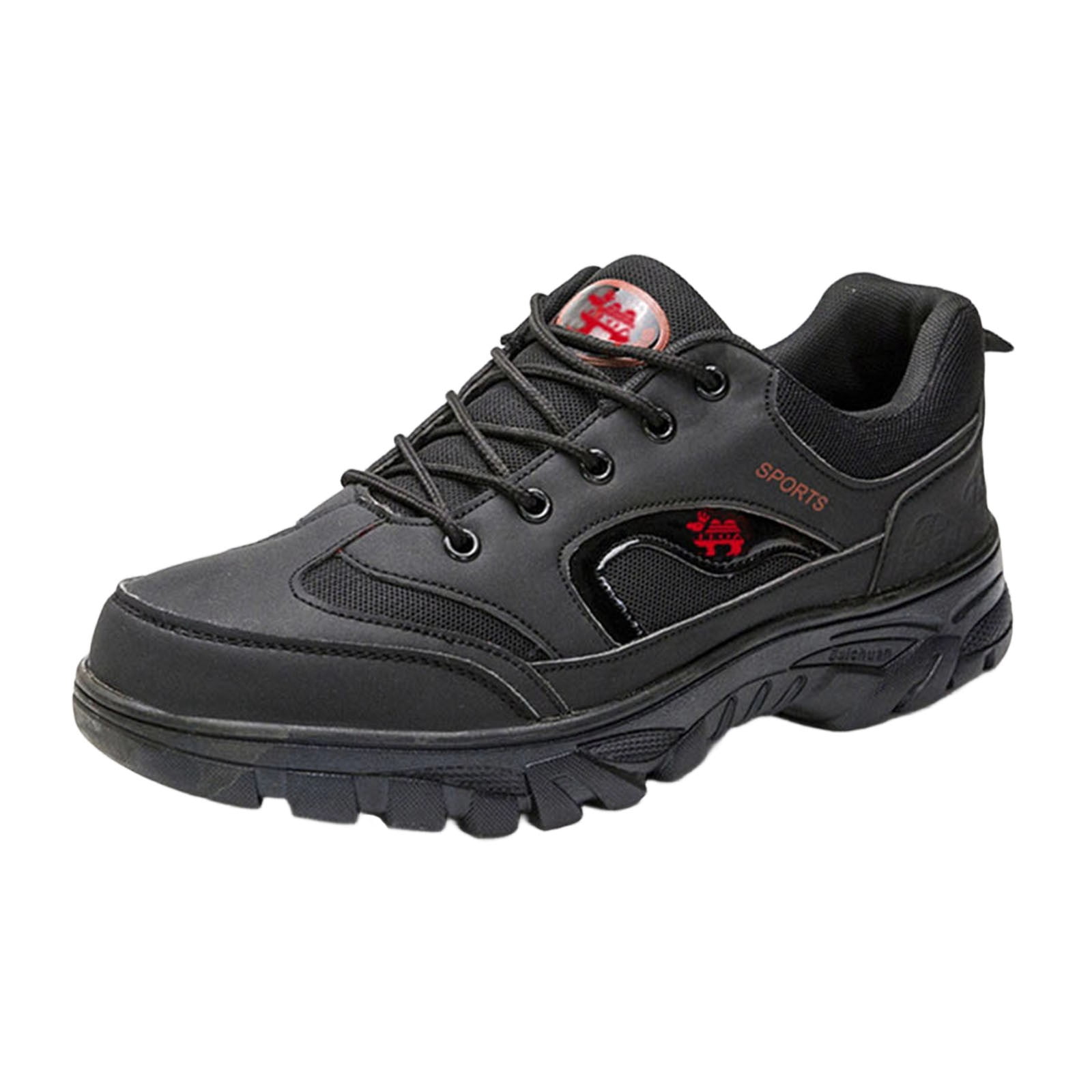 Black Men'S Hiking Shoes Round Toe Anti Slip Wear Resistant Comfortable Lightweight Outdoor Walking Footwear For All Seasons And Activities Size 41