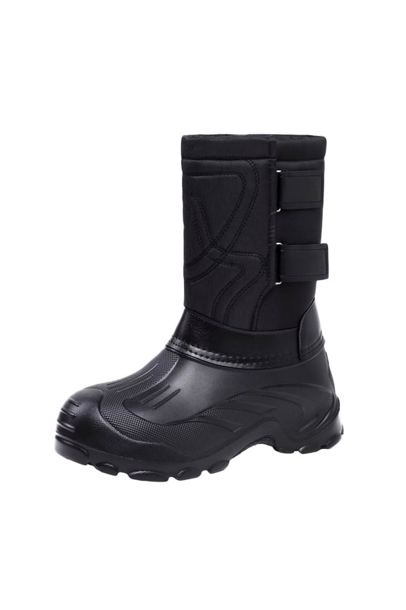 Black Men'S Tall Snow Boots With Fleece Lining And Thickened Design For Cool Weather Comfortable And Soft-Soled