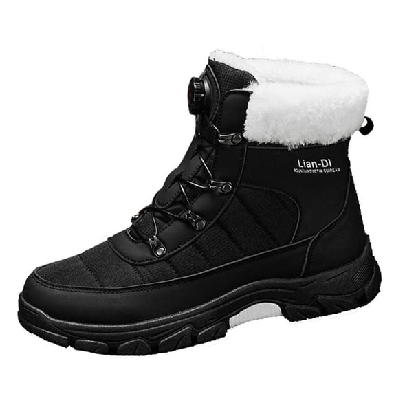 Black Men'S Winter Snow Boots High Top Fur Lining Thickened Warm Insulated Lightweight Non-Slip Casual Fashion Outdoor Footwear Size 39