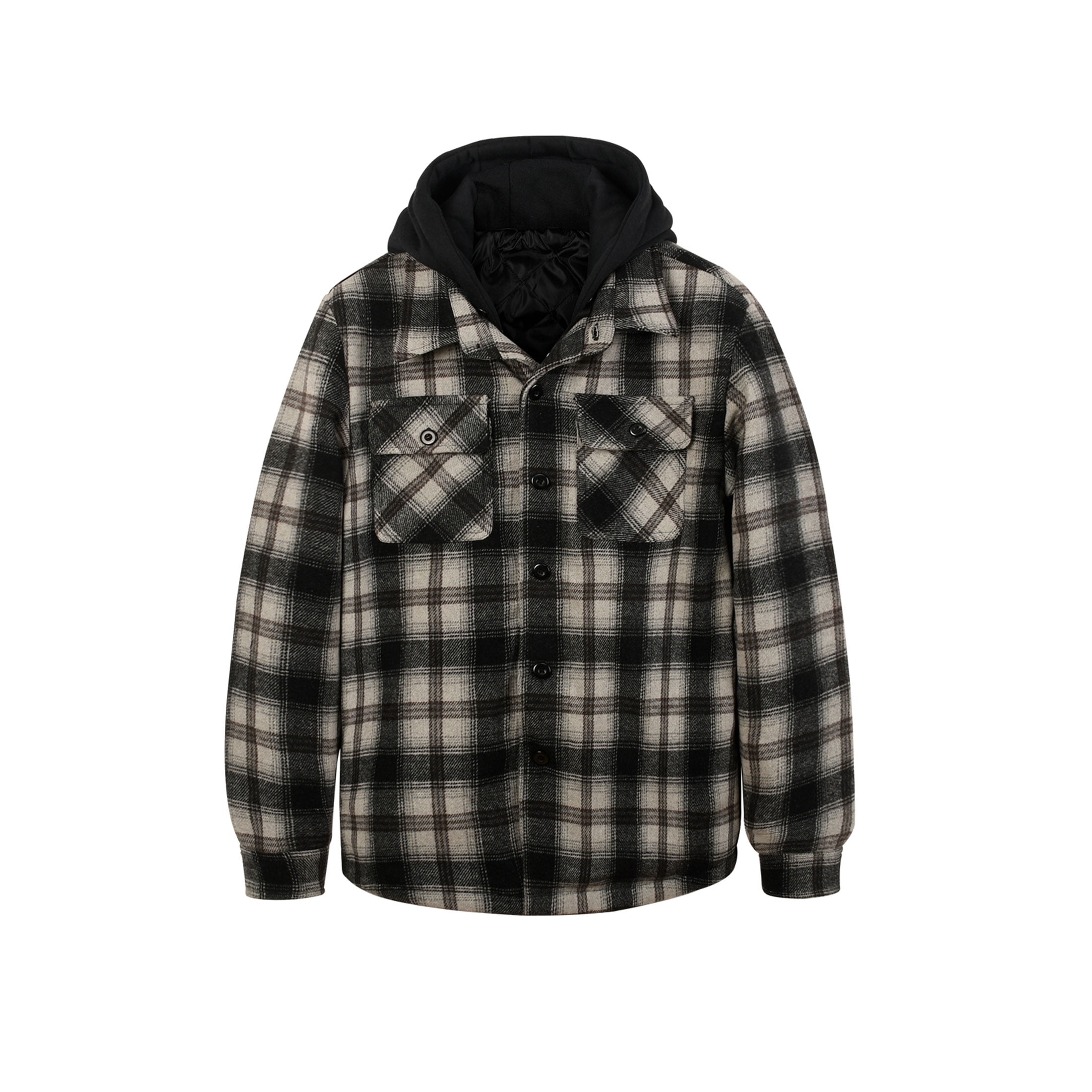 Hunting Essentials Njoeus Men's Thicken Plaid Hooded Flannel Shirt