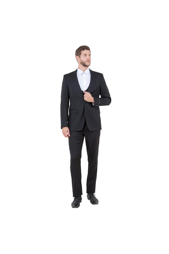 Black Men's Ultra Slim-Fit 3pc Suit w/ Expandable Waistband