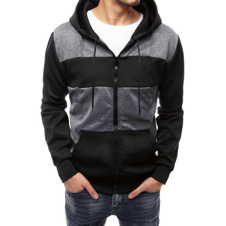 Black Men s Winter Sports Leisure Fitness Jogging Color Matching Zipper Sweater Hoodie Mens Sweater Fall