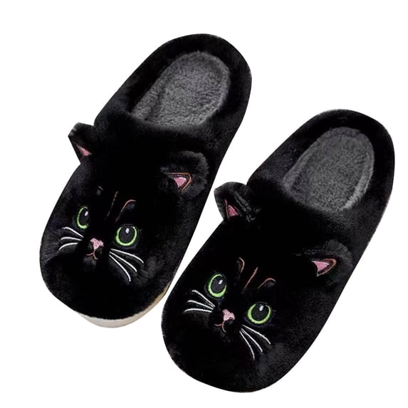 Black Mens And Womens Plush House Slippers With Animal Design Warm For Lounging
