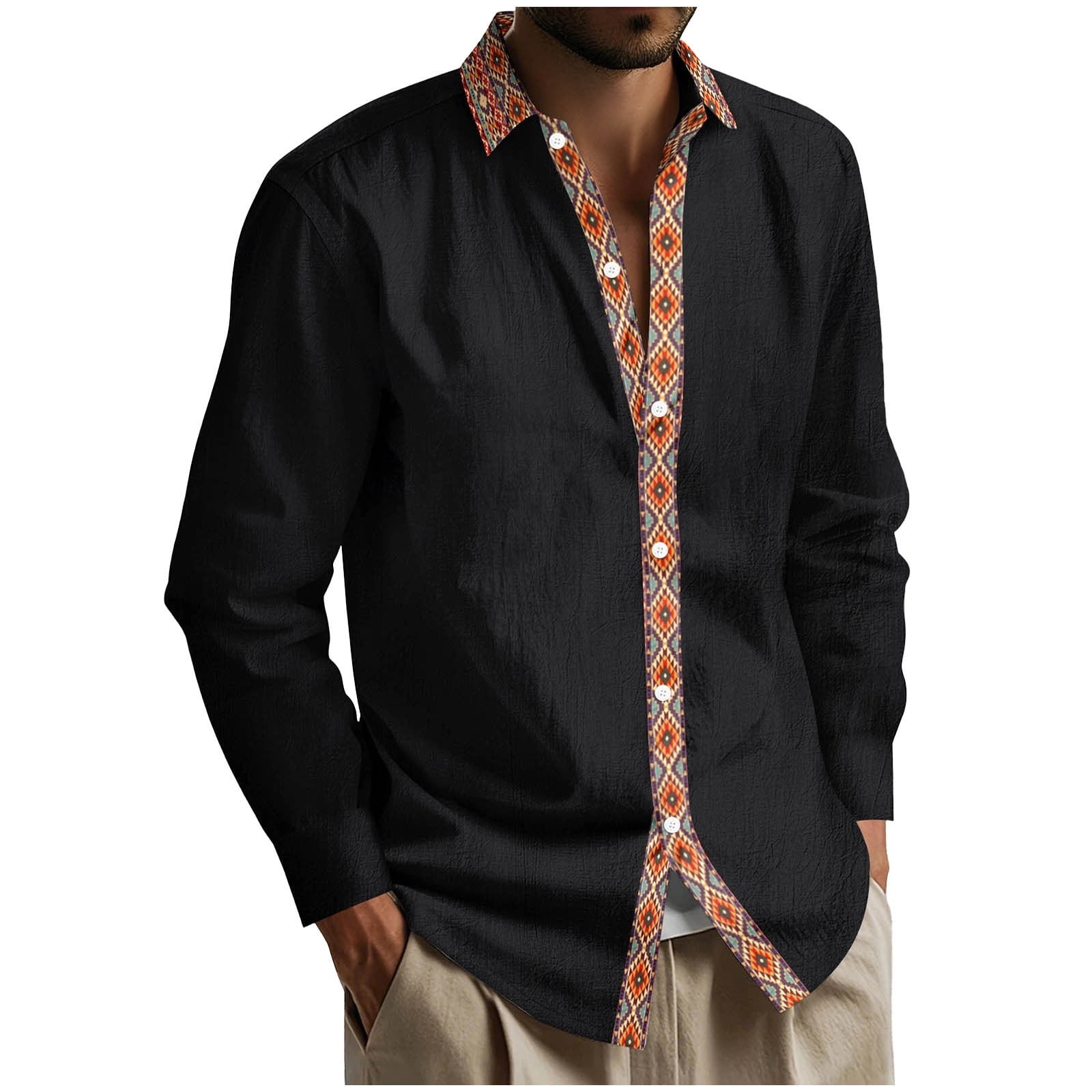High Fashion Shirts For Men 2026.Black Mens Cardigan T Shirts Tops Tee for Man Long Sleeve High Neck ...