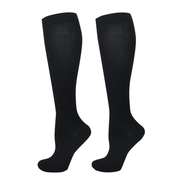 Black Mens Casual Solid Black Nylon Anti-Flex Compression Sports Socks For Running Fitness 15Inch Length