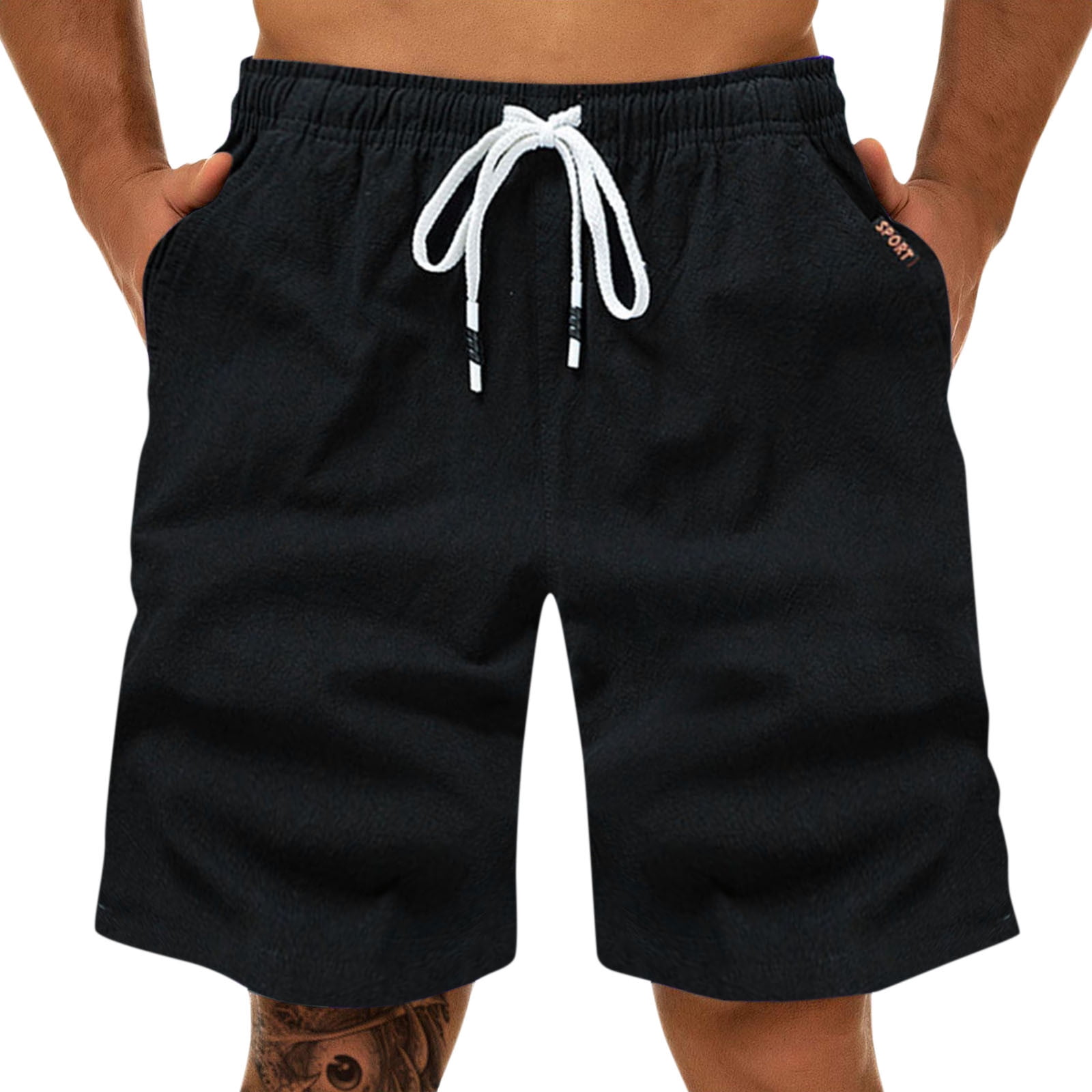 Black Mens Casual Stretch Pants, Short Sleeve Summer Pants for Men ...