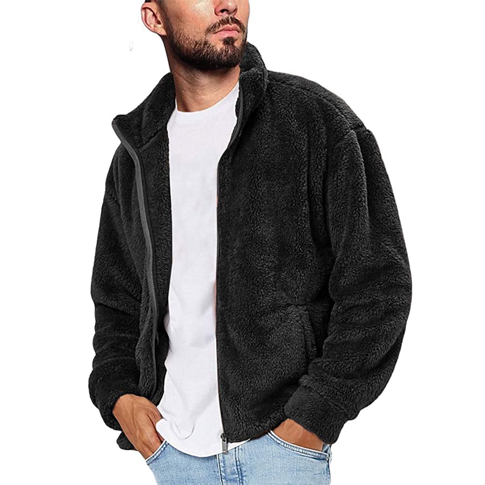 Black fuzzy zip up jacket outlet