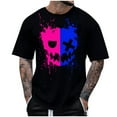 thumbnail image 1 of Black Mens Halloween Brunch T Shirts Short Sleeve Tops Tee for Man Boat Neck Spandex Skeleton Print Loose Fit Fall Summer Tee Shirt 2025 Clothes M, 1 of 4