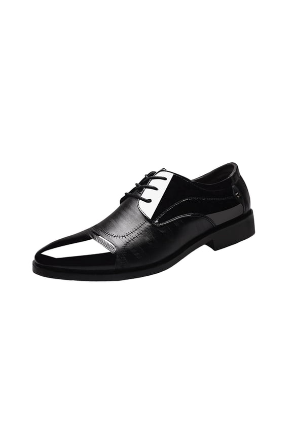 Black Mens Leather Dress Shoes With Thick Heel Solid Color Design For Business Casual Wear Summer Fall