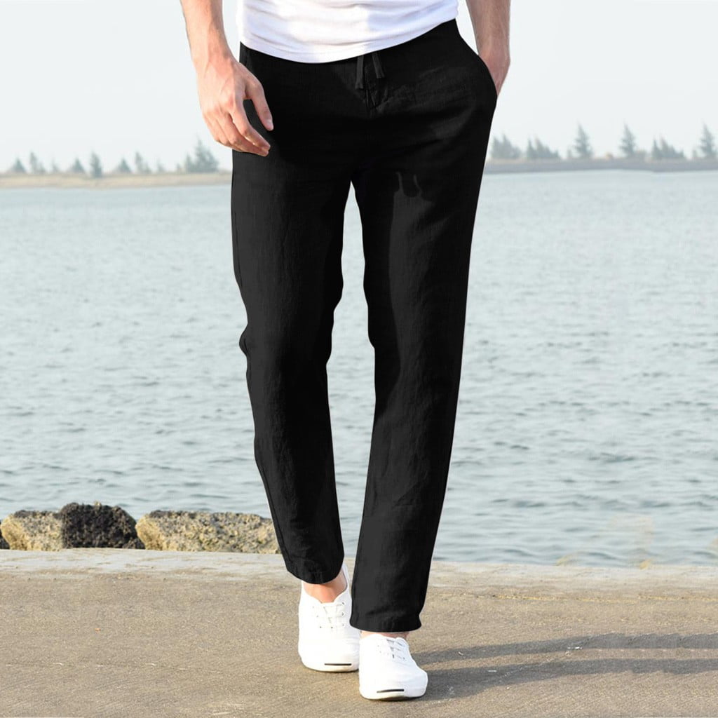 Black Mens Pants Fashion Men Casual Work Cotton Blend Pure Elastic