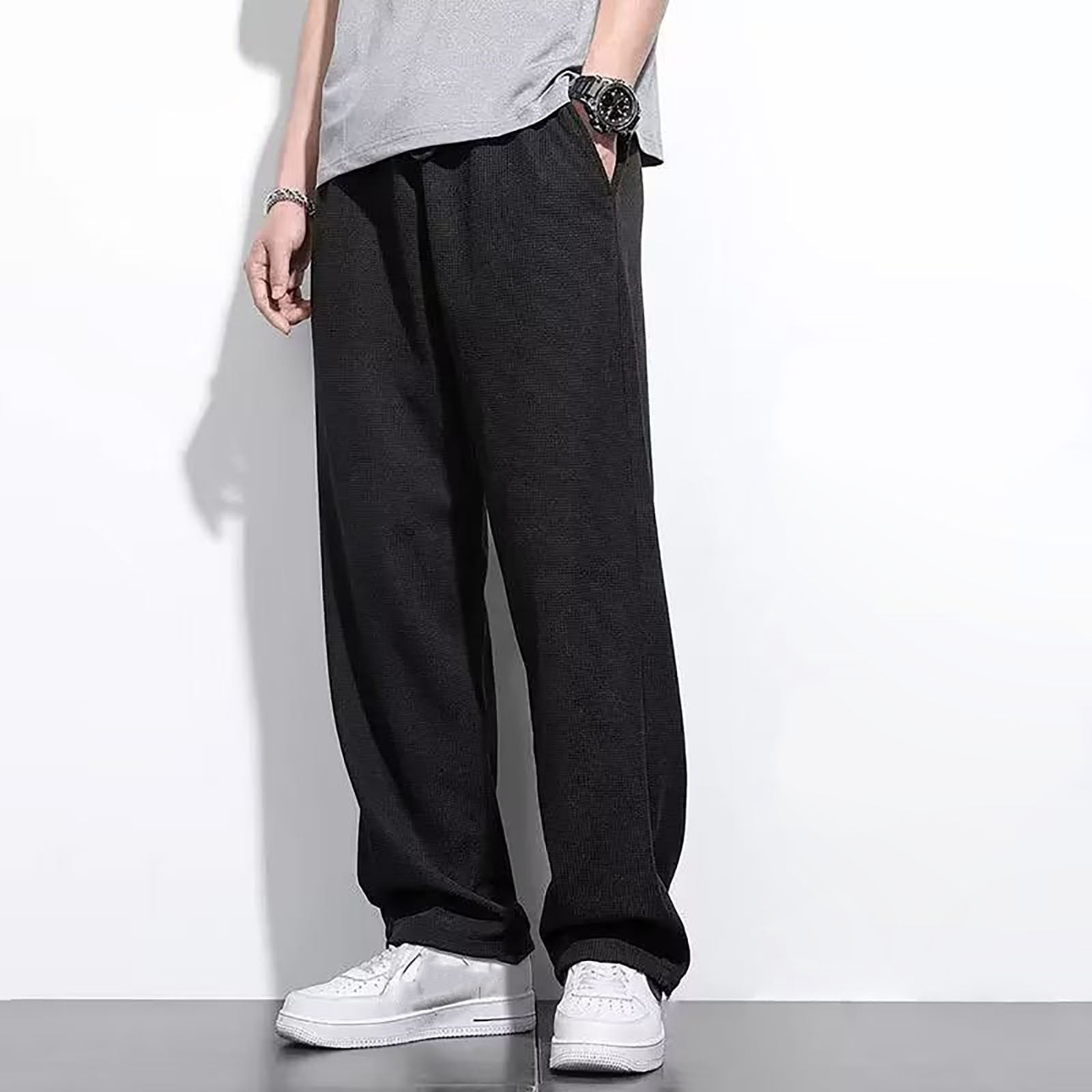 Black Mens Pants Summer New Guard Sports Loose Straight Leg Casual ...