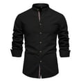 thumbnail image 1 of Black Mens Shirts —— Mens T-Shirt Short Sleeved Shirt Top Lapel Mens Casual Day Fashion Solid Color Long Sleeve Shirt, 1 of 3