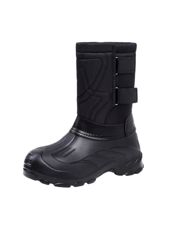 Black Mens Snow Boots Fleece Lined Tall With Soft Sole For Fall And Winter Outdoor Wear And Casual Everyday Use With Traction Outsole Size 43
