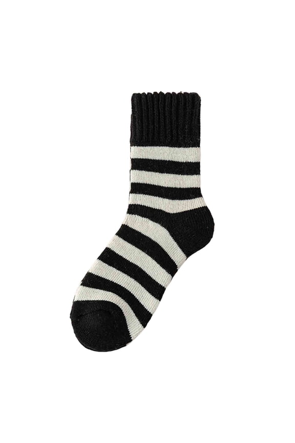 Black Mens Striped Mid Calf Socks For Cold Weather Warm And Thickened Design For Sleeping And Daily Wear Soft And Comfortable With Wool Blend Material