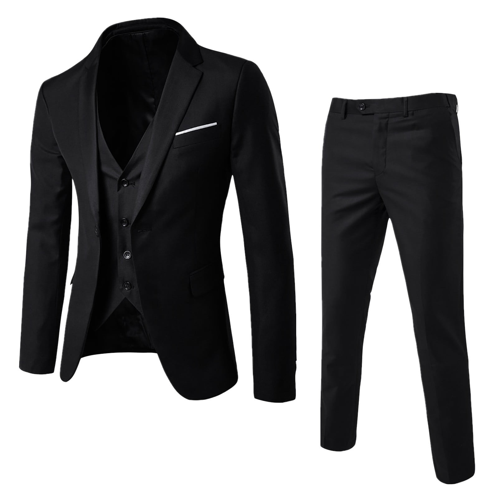 Black Mens Suits Men's Suit Slim 2 Piece Suit Business Wedding Party Jacket  Vest & Pants Coat 