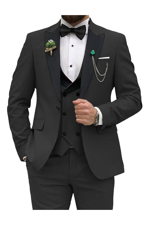 Black Mens Suits Slim Fit Suits for Men 3 Piece Tuxedo Wedding Prom Suit Formal Business XXL