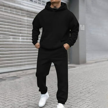 Black Mens Sweatshirt Suits Hoodies Tracksuit Sweatsuits For Mens 2 Hooded Sweatshirts And Sweatpant Set Jogger Sweatsuits Fall Trendy Outfits
