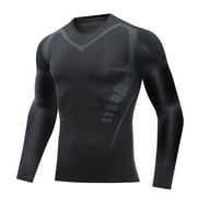Black Mens T-Shirts Compression Shirts Long Sleeve Base Layer Athletic Undershirt Gear Workout T Shirt Mens Shirts Size L