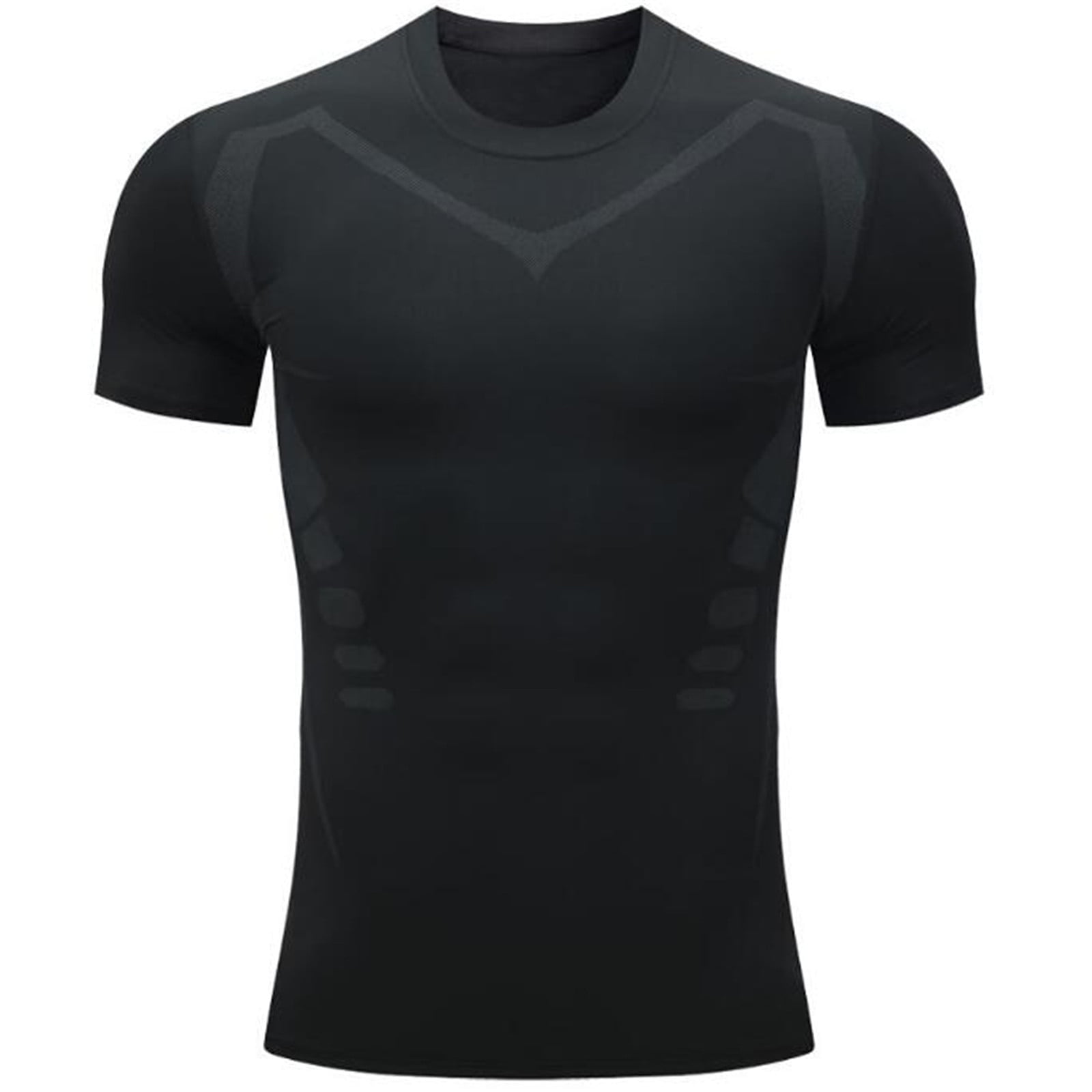 Black Mens T-Shirts Compression Shirts Short Sleeve Base Layer Athletic ...