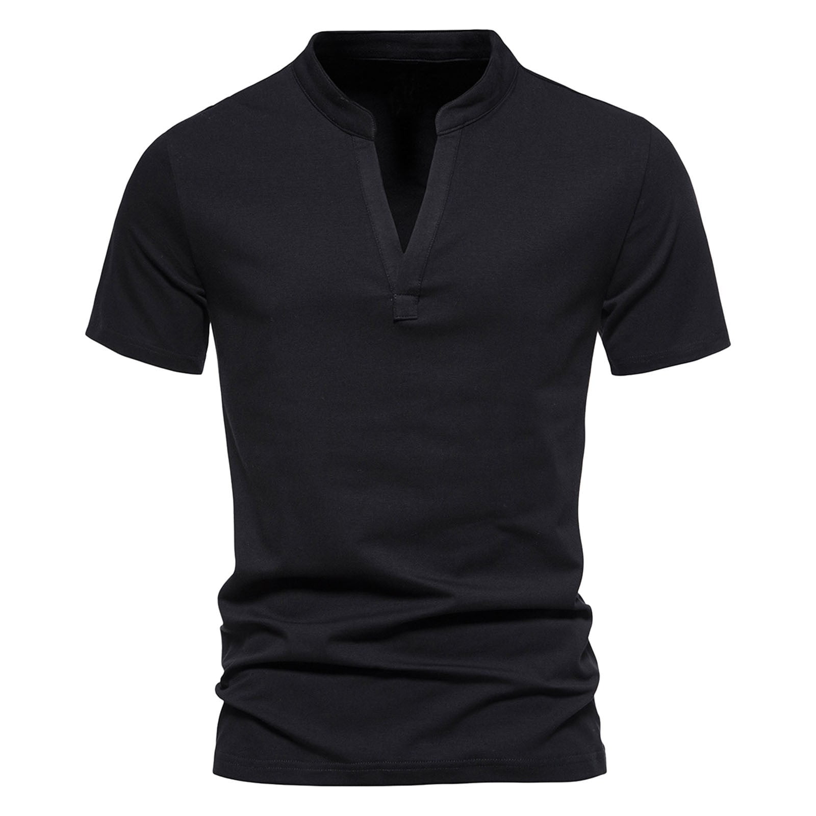 Black Mens T-Shirts Fashion Deep V Neck Short Sleeved T Shirt Cotton ...