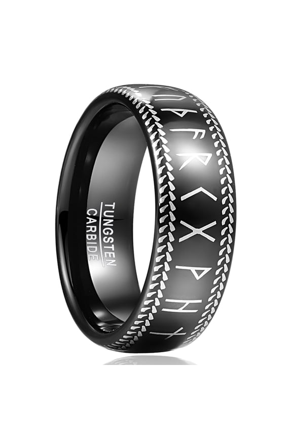 Black Mens Tungsten Carbide Ring Wedding Band Dome Norse Rune Ring