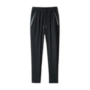 HUNPTA Black Mens Work Pants, Wide Leg Pants, Weekend Nylon Trousers for Men, Men And Women's Lightweight Joggers Pants Dry Running Hiking Athletic Workout Track With Zipper Pockets
