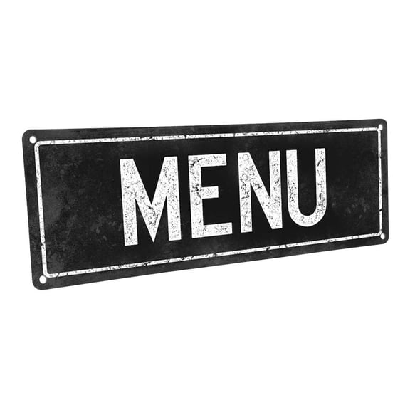 Black Menu 4"x12" Metal Sign, Wall Décor for Kitchen and Dining