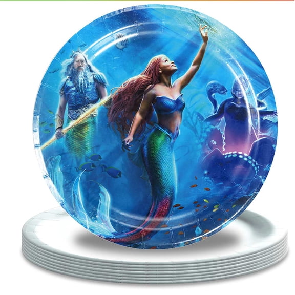 Black Mermaid Paper Plates Birthday Decorations Party Supplies Tableware Disposable Dinnerware