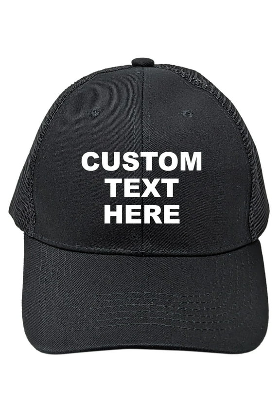 Black Mesh Back Personalized Text Embroidered Unisex Baseball Cap, Adjustable Hat, Custom Text