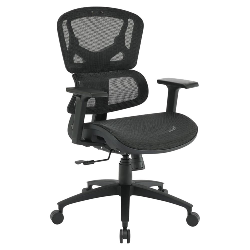 Black Mesh Executive Desk Chair with Adjustable Arms and Metal Base
