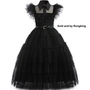 Black Mesh Dance Dress for Girls Halloween Black Costume Outfit 4-10T